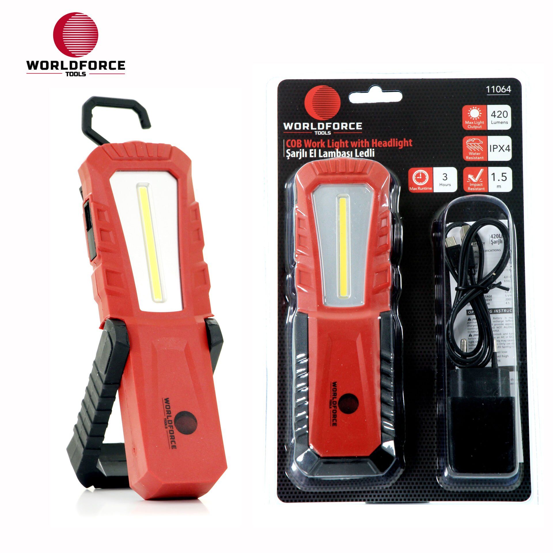 WORLDFORCE Şarjlı El Lambası COB Ledli 420 Lm 11064