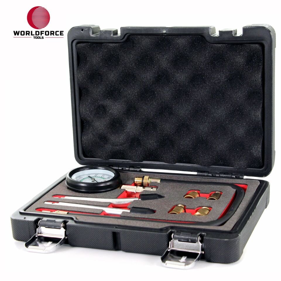 WORLDFORCE Kompresyon Test Kiti Benzin (0-20bar, M10x1.0,M12x1.25,M14x1.25,M18x1.5) 11004